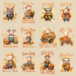 23 Cute Fall Pig Designs Bundle PNG