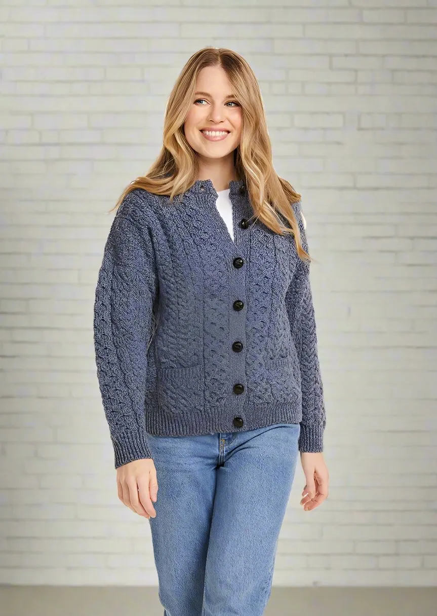 Achill Island Ladies Aran Cardigan | Denim