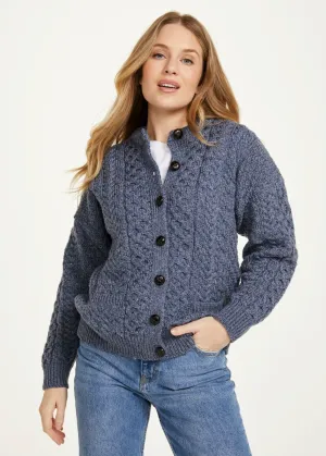 Achill Island Ladies Aran Cardigan | Denim