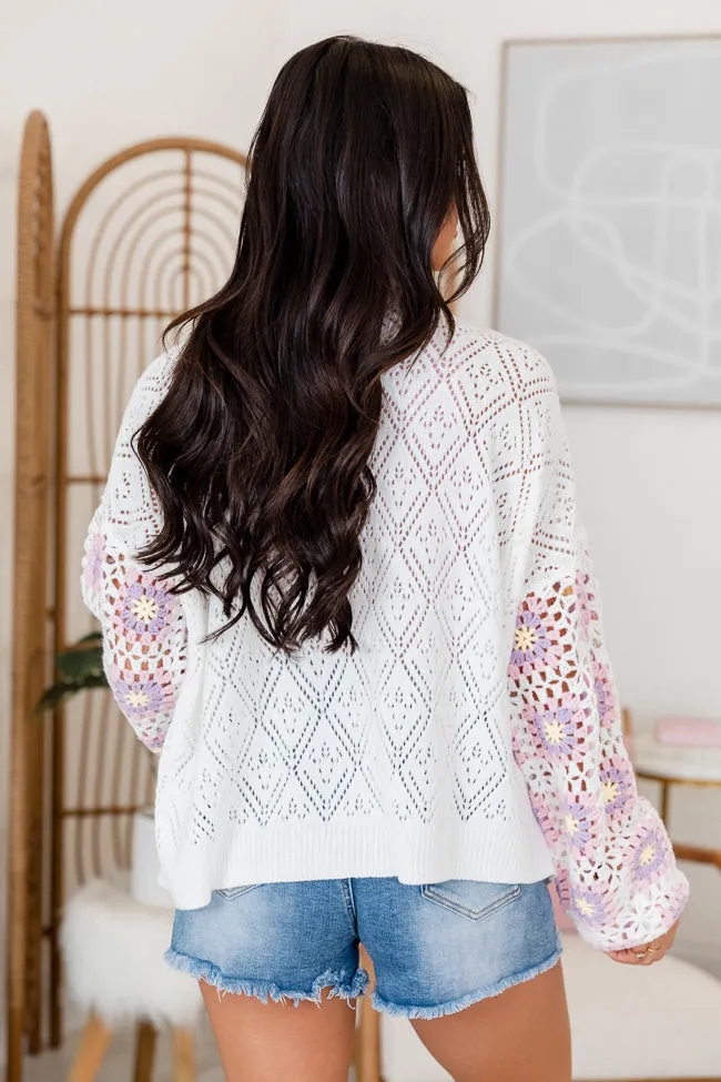 All My Dreams Ivory Multi Crochet Sleeve Cardigan