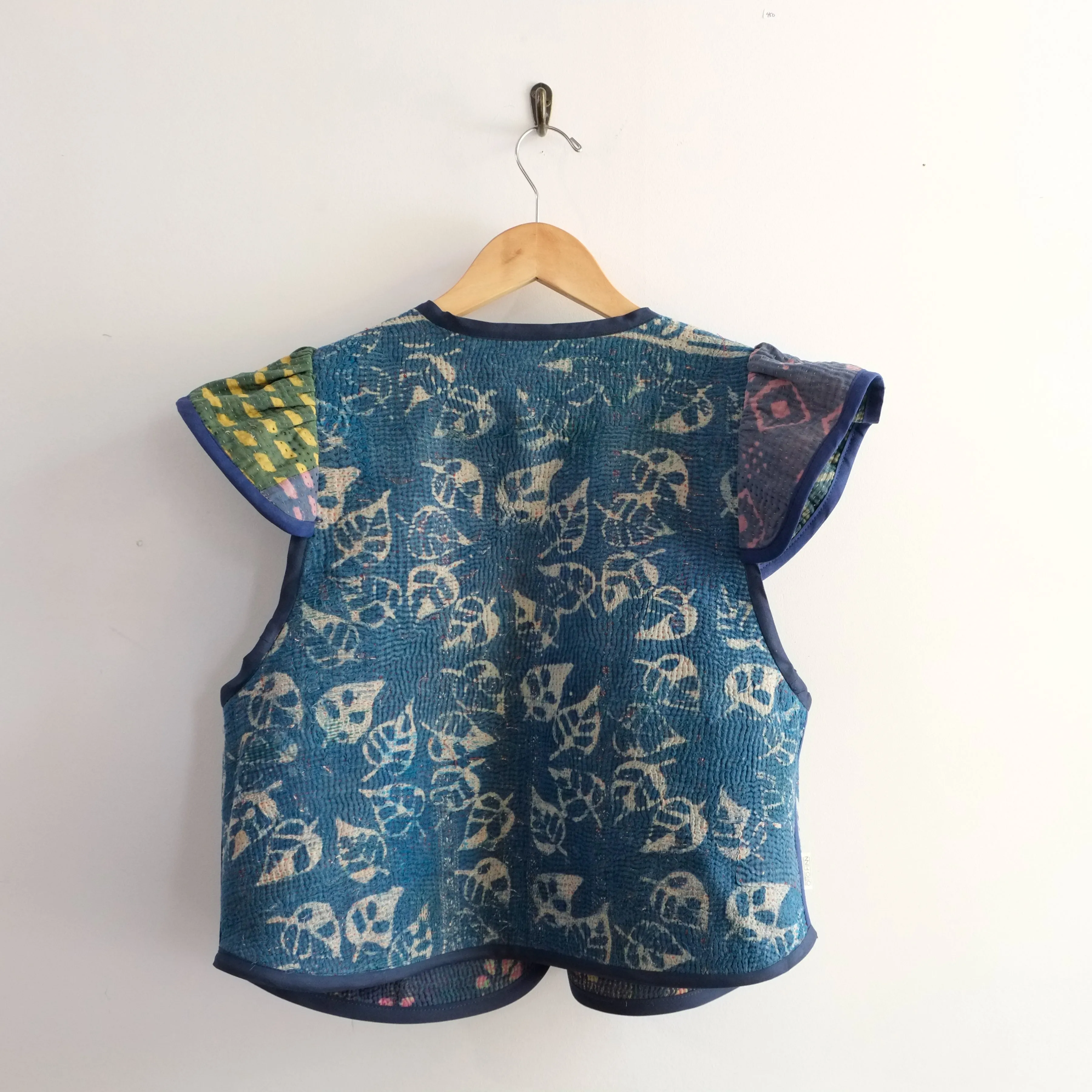 Amelia Flutter Sleeve Vest Indigo with Green Flowers L021