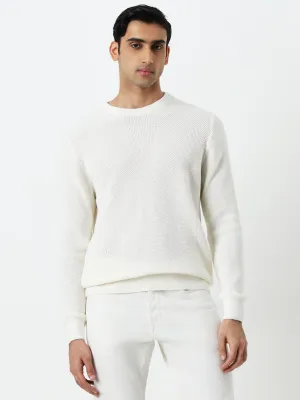 Ascot Off-White Knitted Relaxed-Fit Cotton Sweater