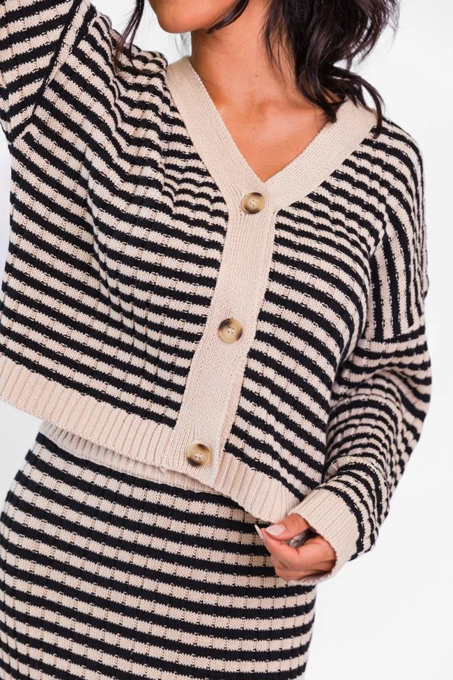 Believe In Me Cream and Black Button Front Striped Cardigan