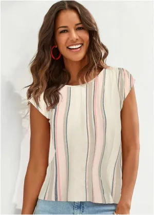 Boatneck Striped Top - White Multi