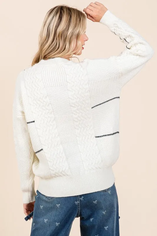 Bohemian Cable Knit Long-Sleeve Sweater