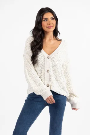 Breath Of Fresh Air Cream Textured Cardigan