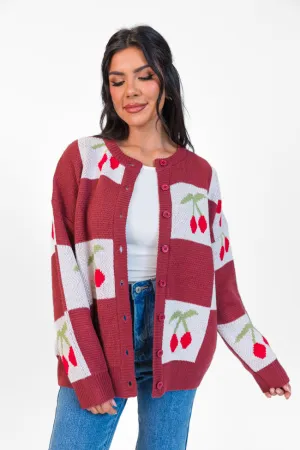 Cherry Much In Love Brick and White Multi Checkered Cardigan SALE