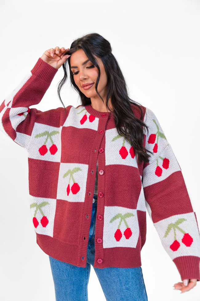 Cherry Much In Love Brick and White Multi Checkered Cardigan SALE