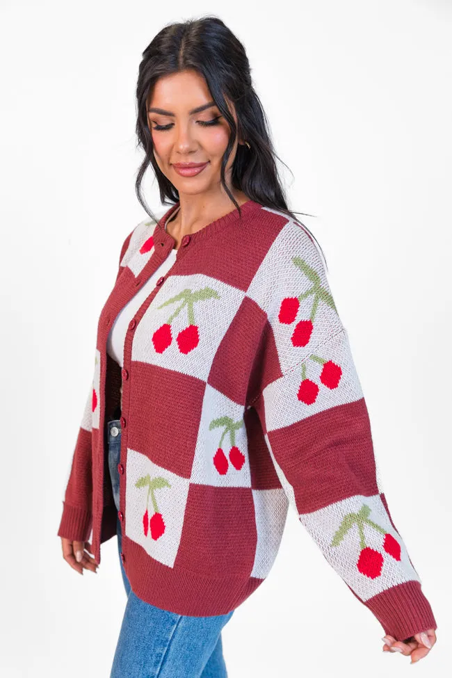 Cherry Much In Love Brick and White Multi Checkered Cardigan SALE