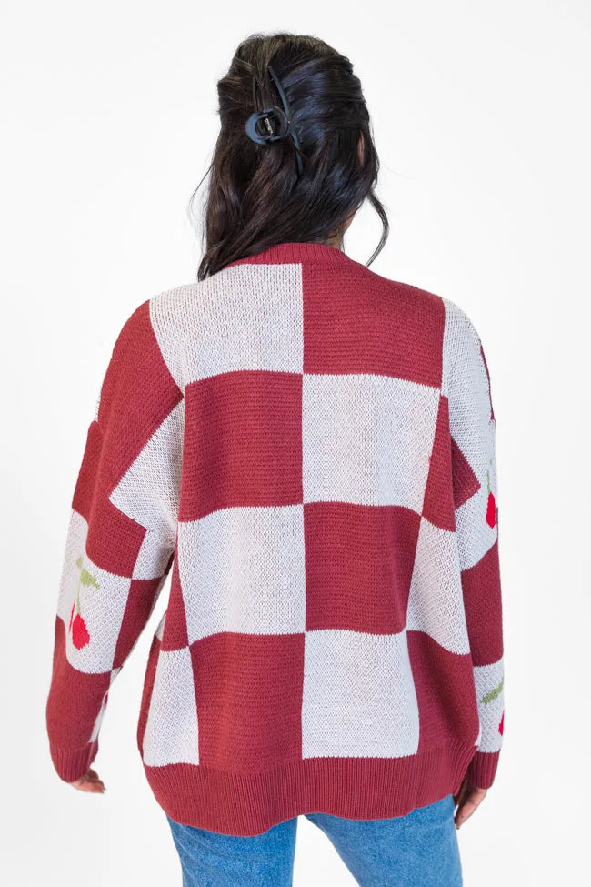 Cherry Much In Love Brick and White Multi Checkered Cardigan SALE