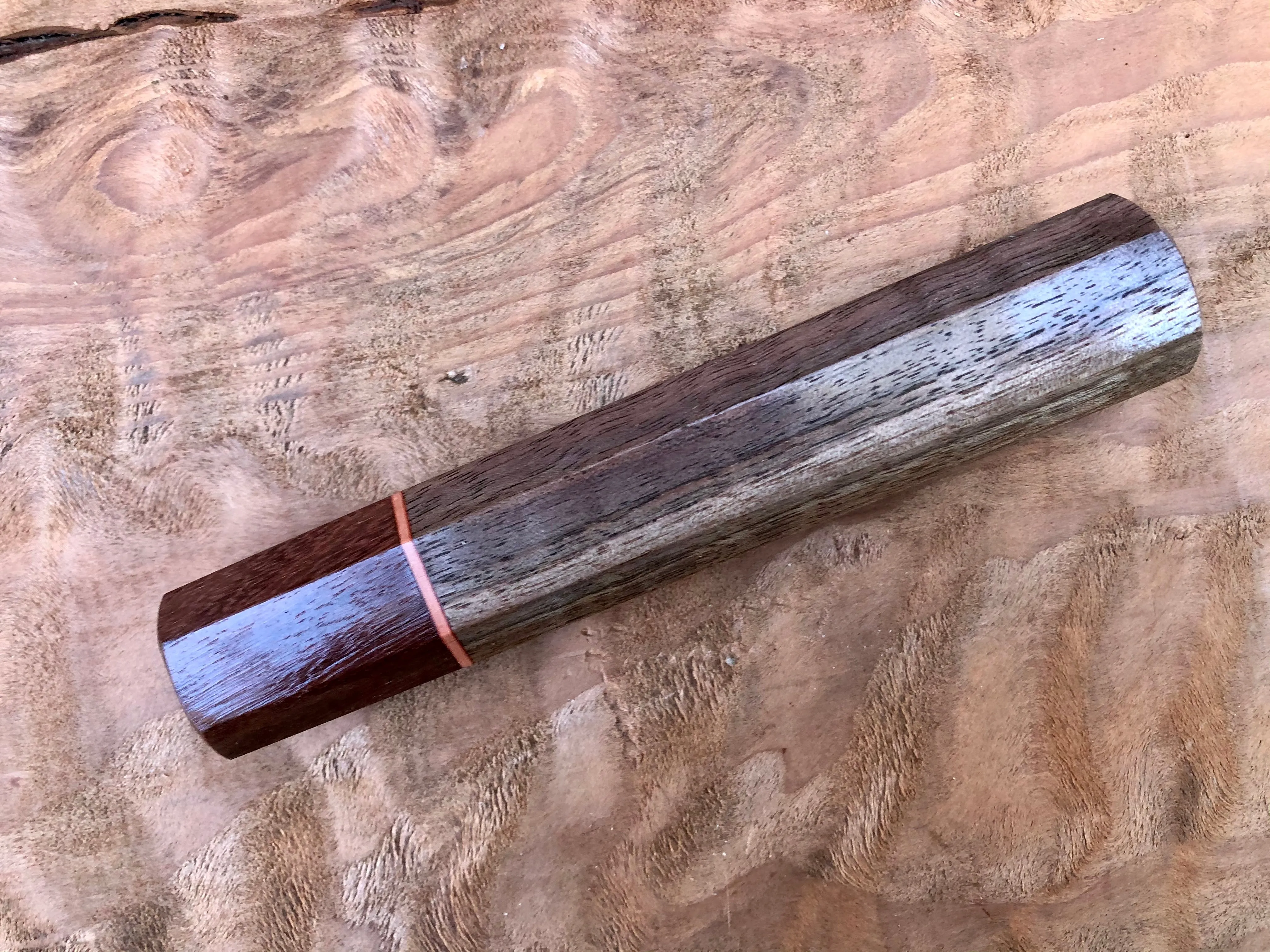 Custom Japanese Knife Handle - Curly walnut and Katalox