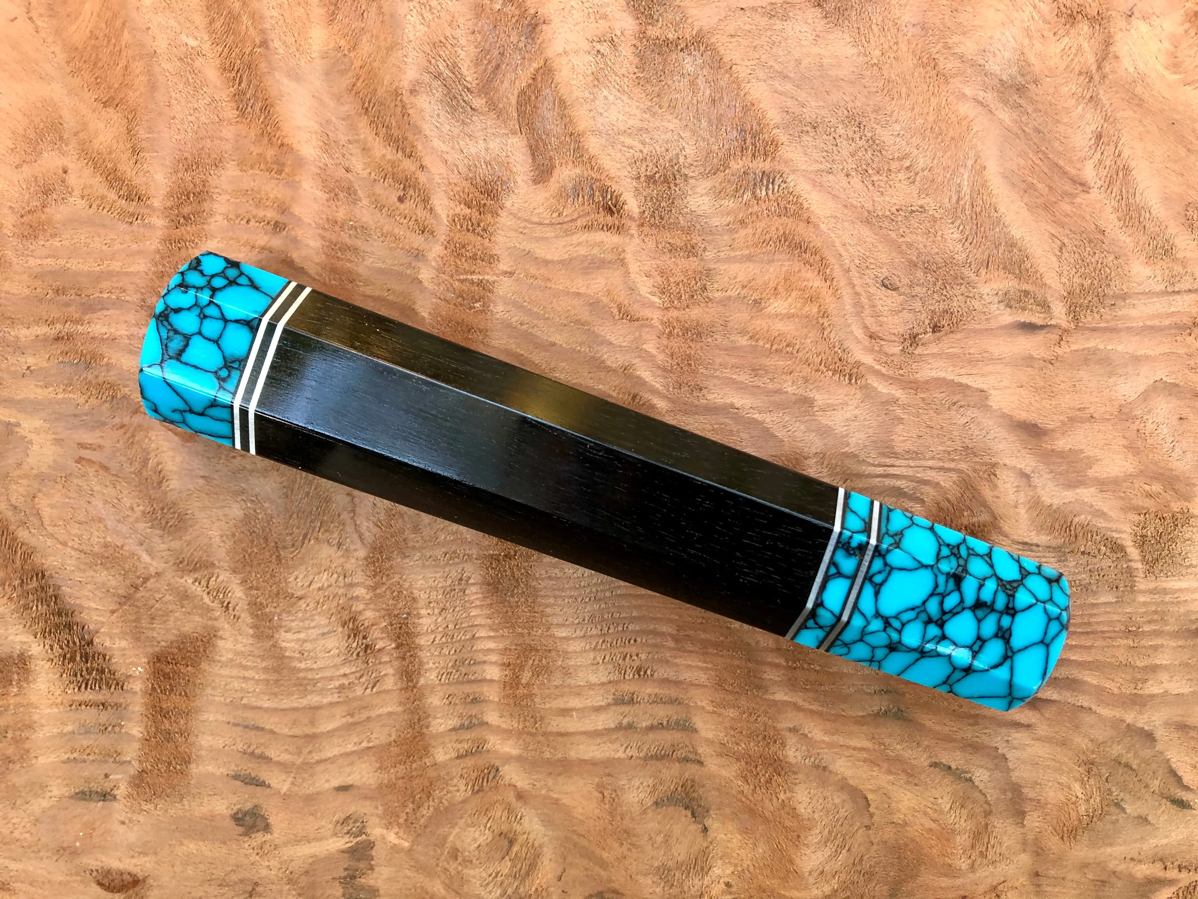 Custom Japanese Knife Handle - Turquoise and Ebony