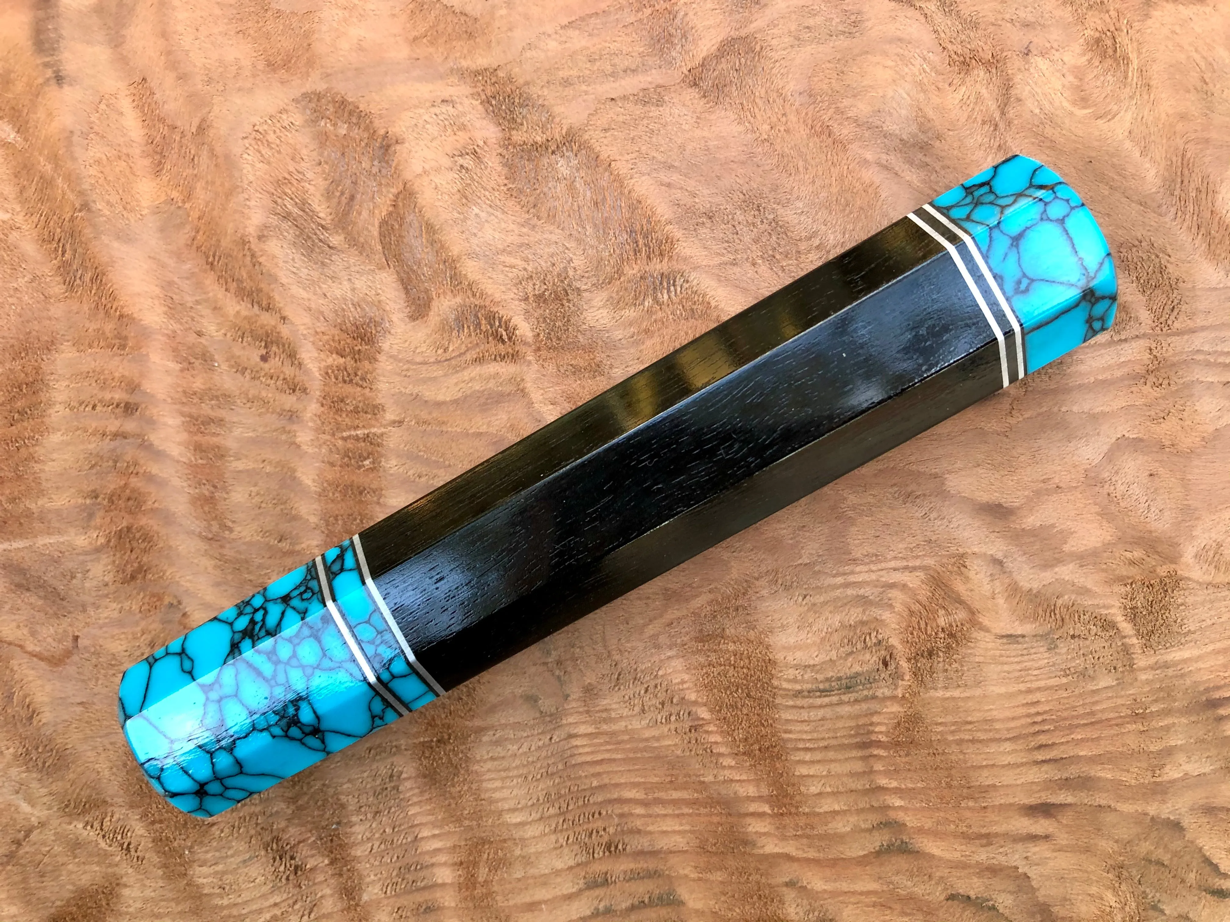 Custom Japanese Knife Handle - Turquoise and Ebony