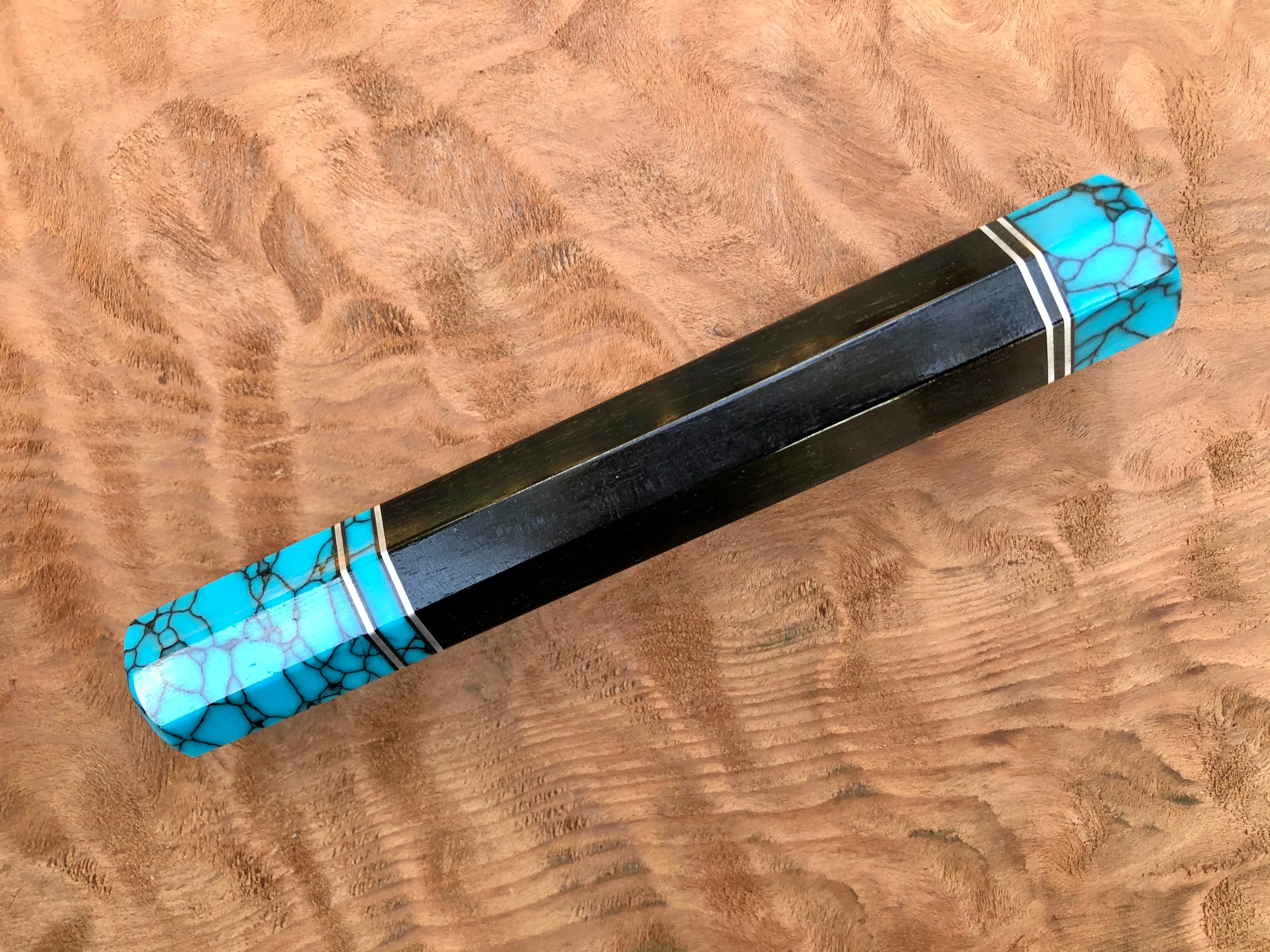 Custom Japanese Knife Handle - Turquoise and Ebony