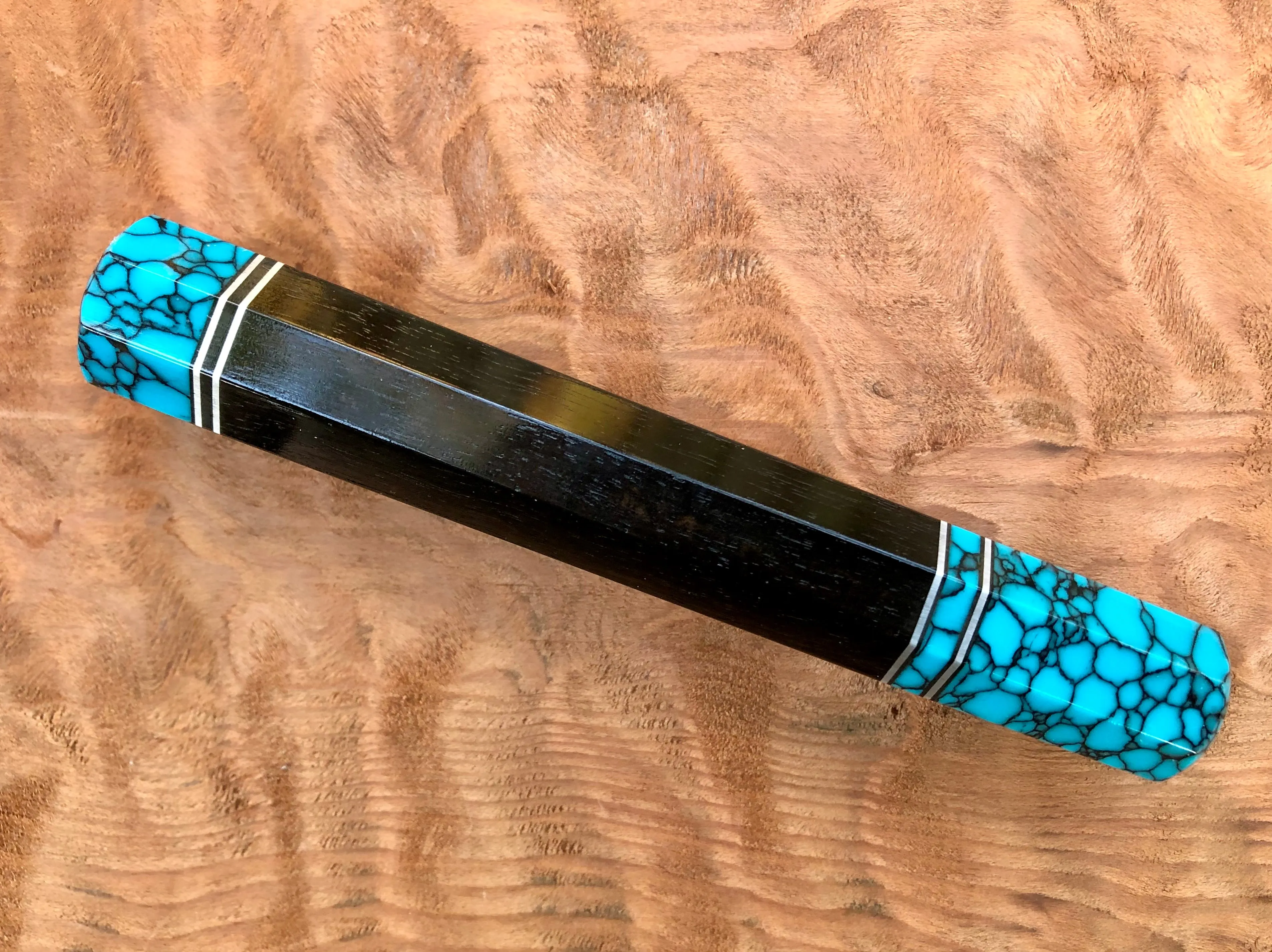 Custom Japanese Knife Handle - Turquoise and Ebony