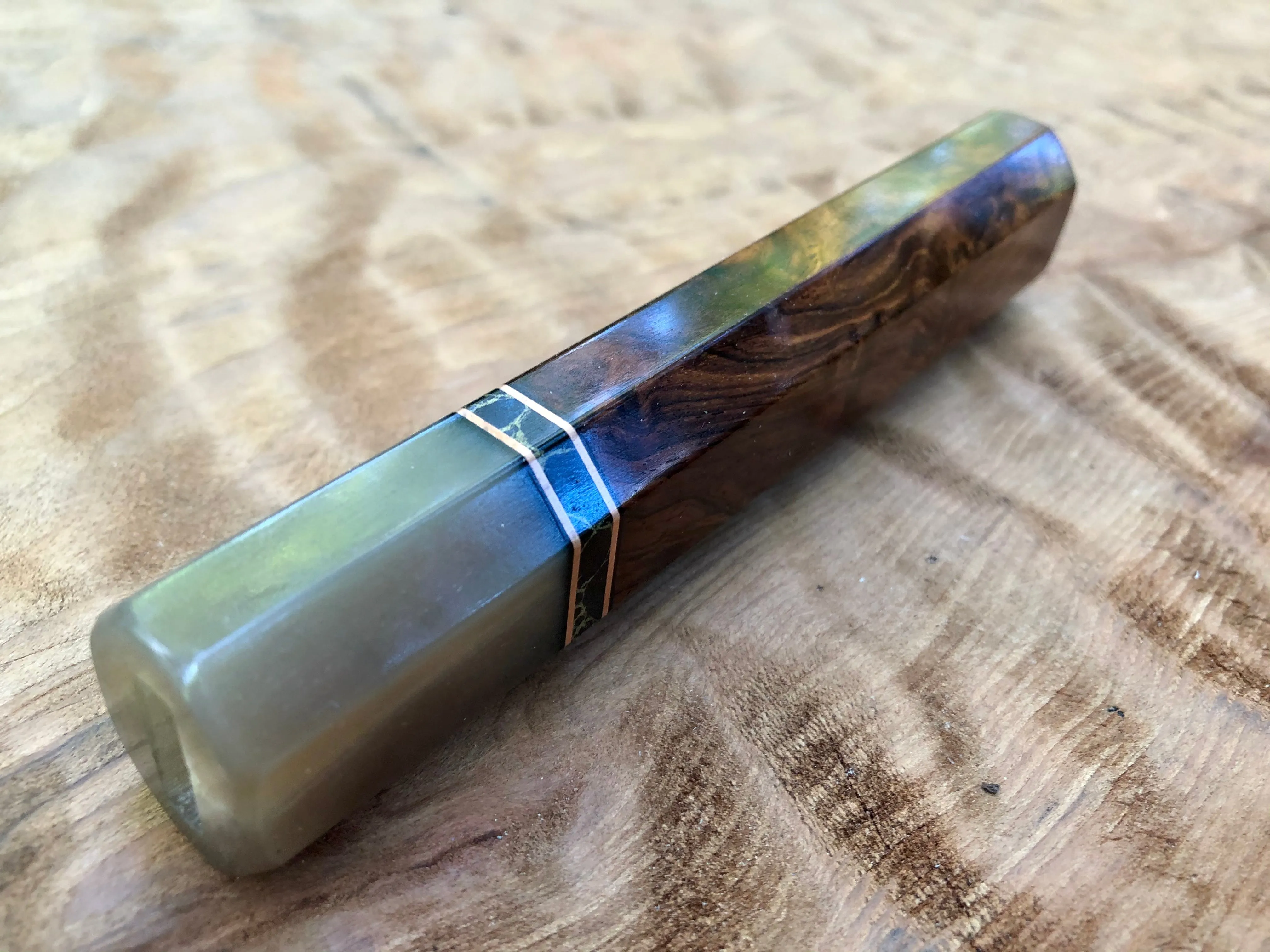 Custom Japanese Knife Handle (Wa Handle) - Honduran Rosewood Burl and Blonde Horn