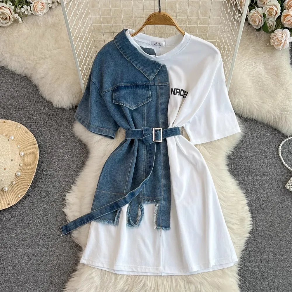 denim shirt new chic casual mid-length top      S3913