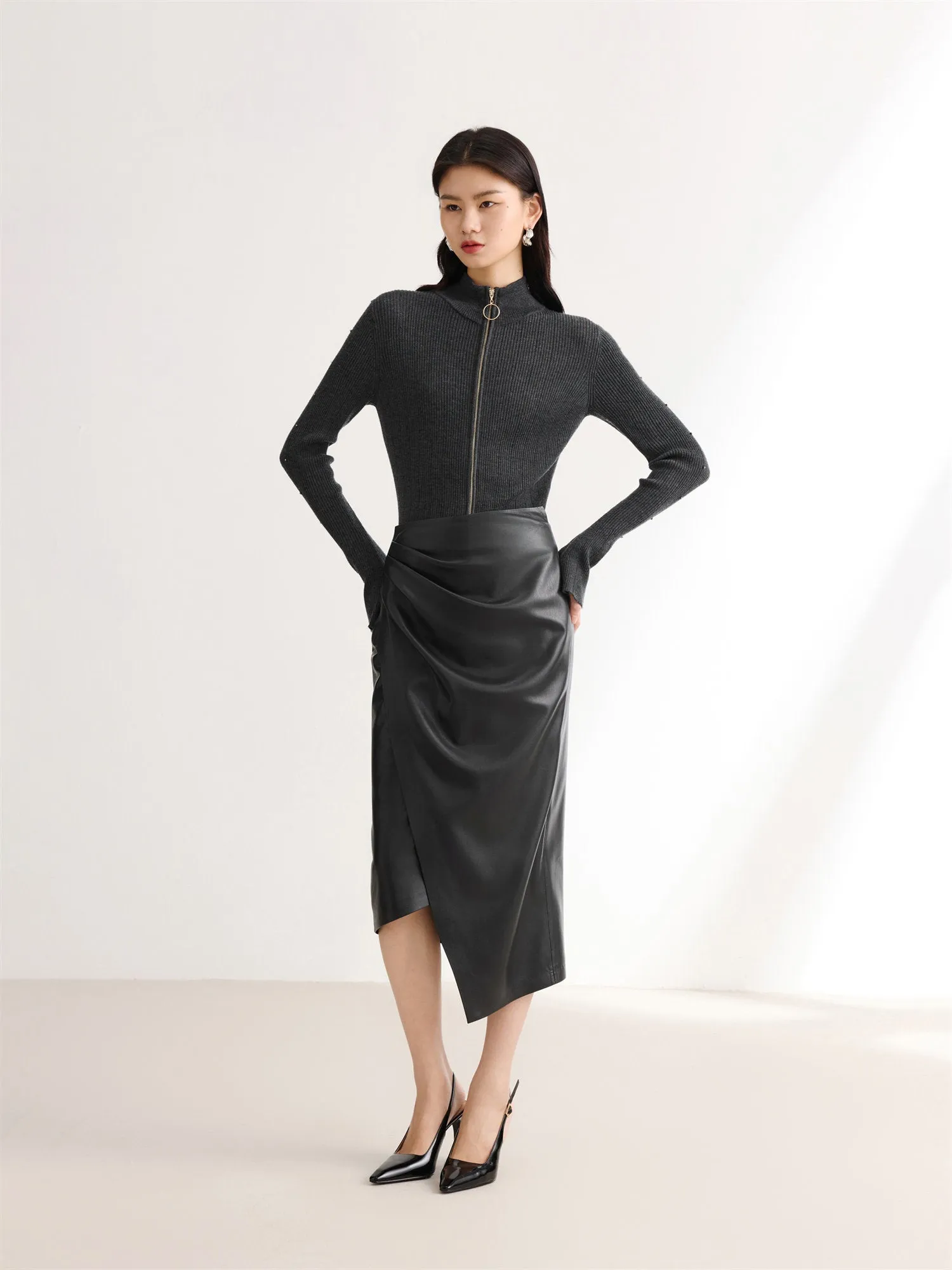 EP YAYING Split Bodycon Leather Skirt