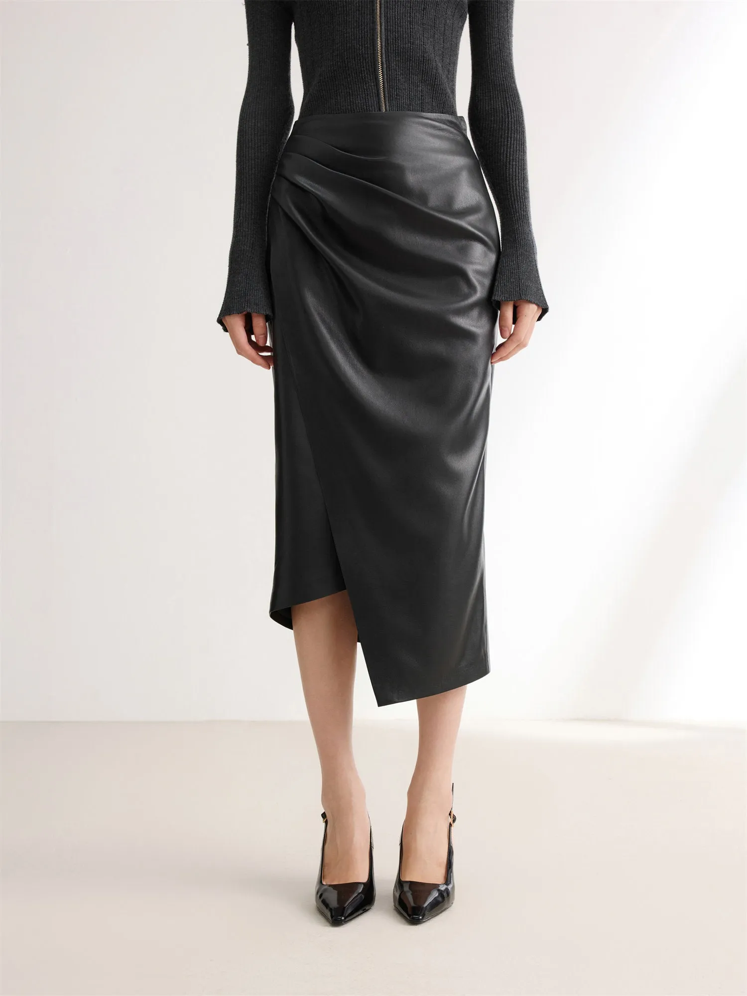 EP YAYING Split Bodycon Leather Skirt