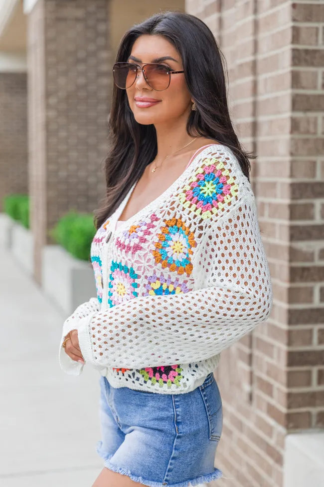 Evermore Elegance Cream Crochet Cardigan