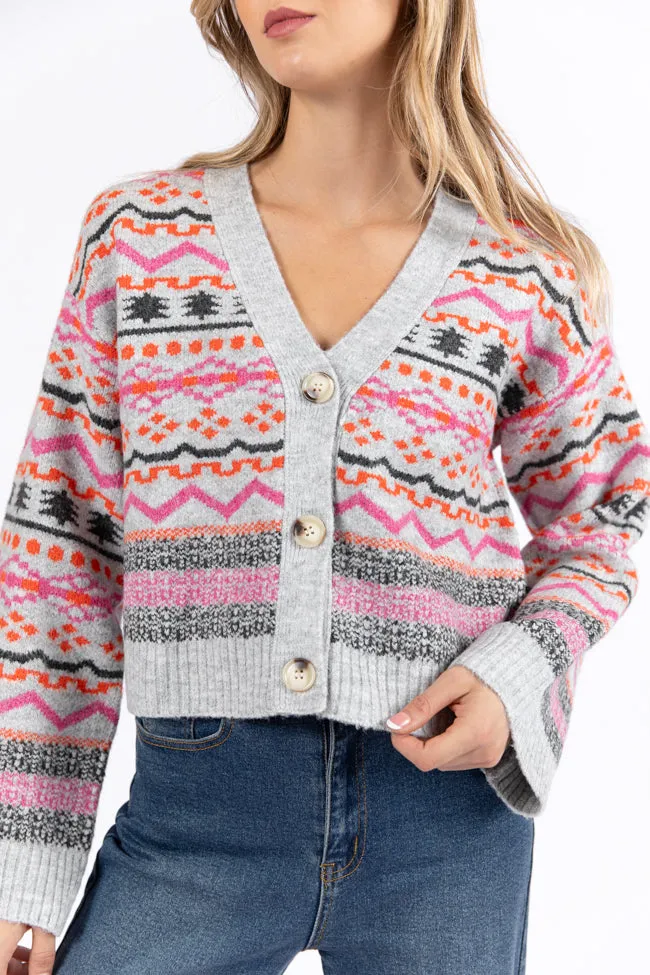 Fair And Square Grey And Pink Fair Isle Cardigan FINAL SALE