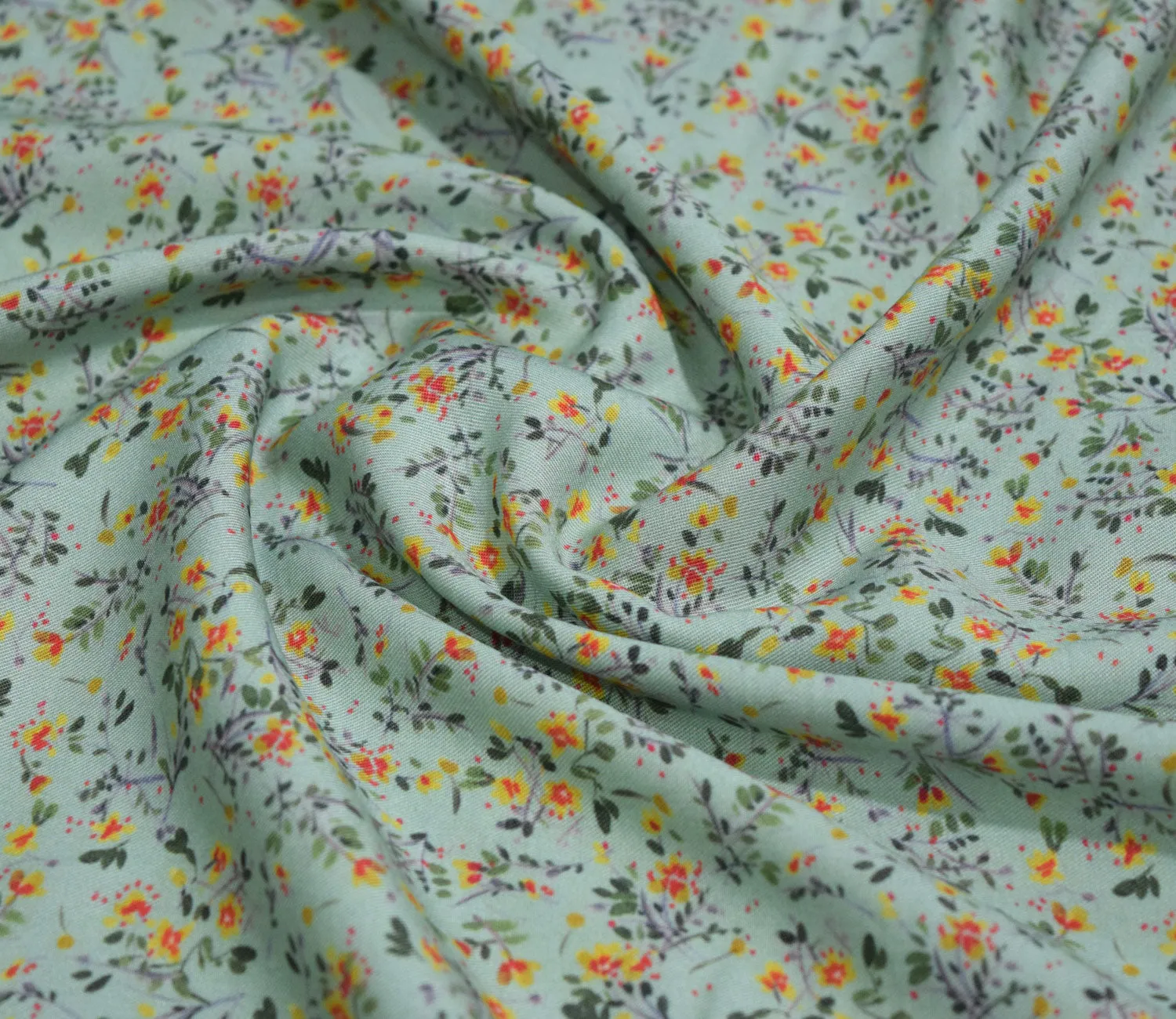 Floral Pattern Digital Printed Pure Pashmina Fabric Available in Green and Pink