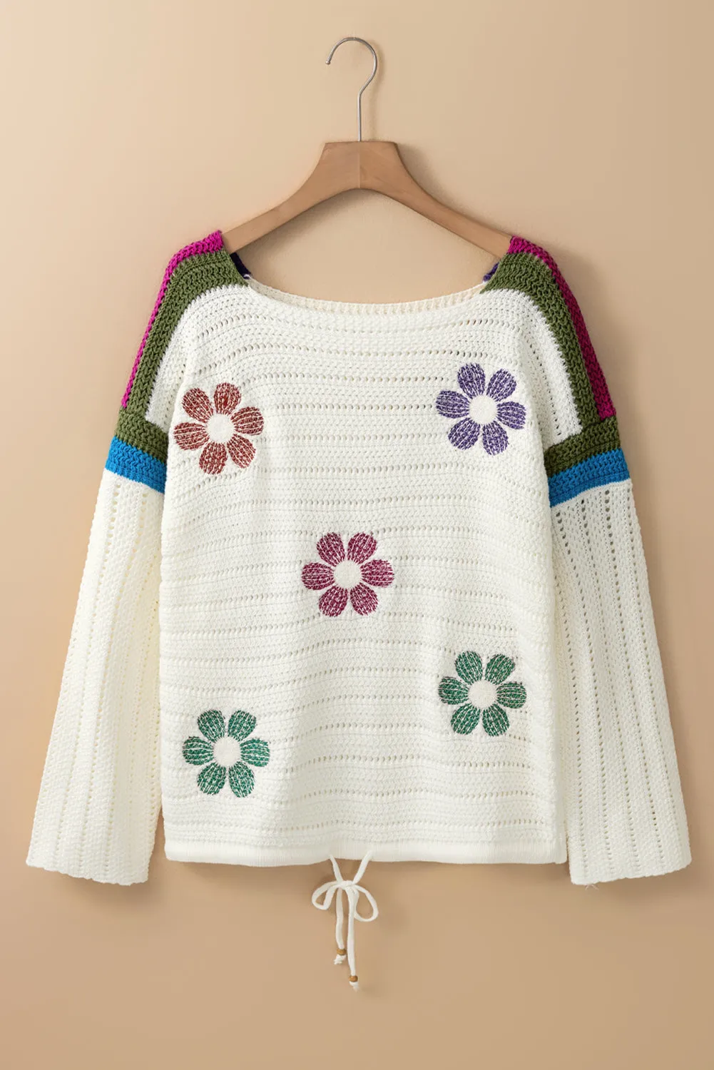 Floral Stripe Pointelle Knit Sweater