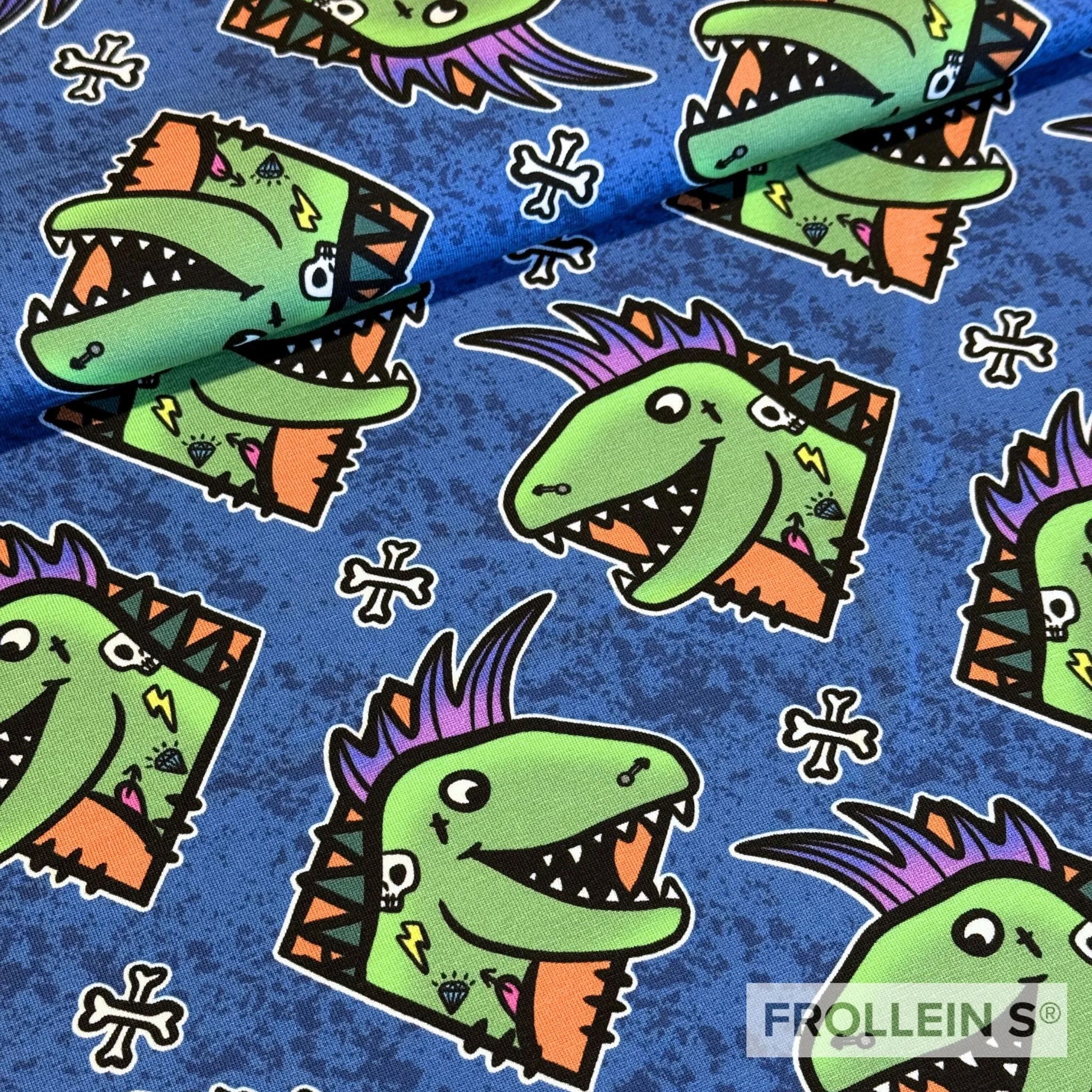 French Terry Knit Fabric - Punkasaurus