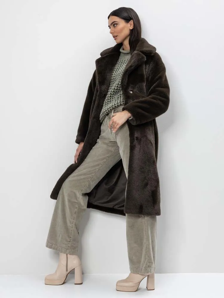 H Dark Green Faux Fur Coat