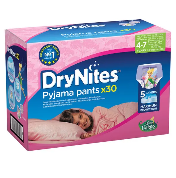 Huggies DryNites 5 Layers Comfortable Pyjama Pants for Girls 4-7 Years, 30 Pack