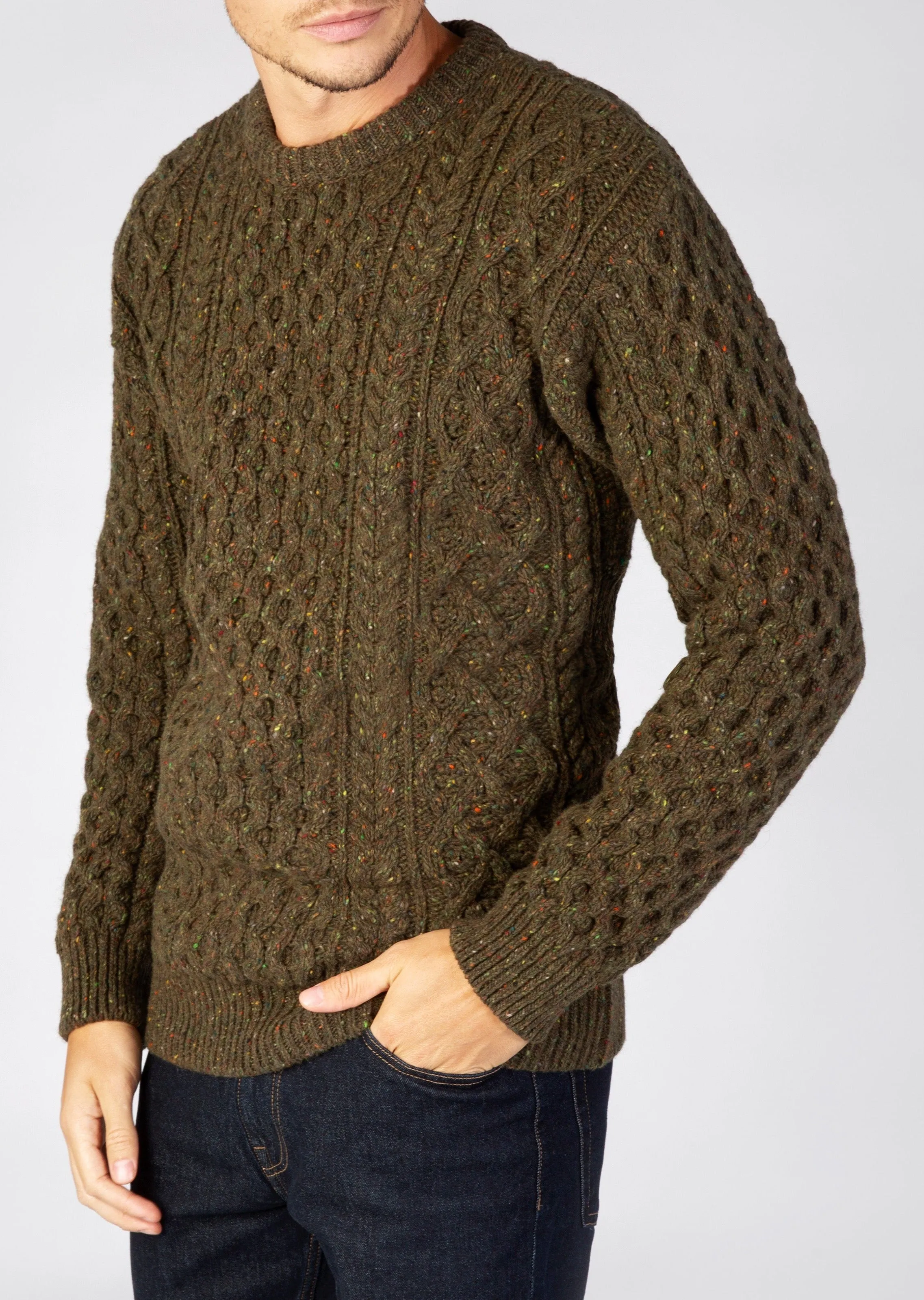 IrelandsEye Men's Cashmere Aran Sweater | Green