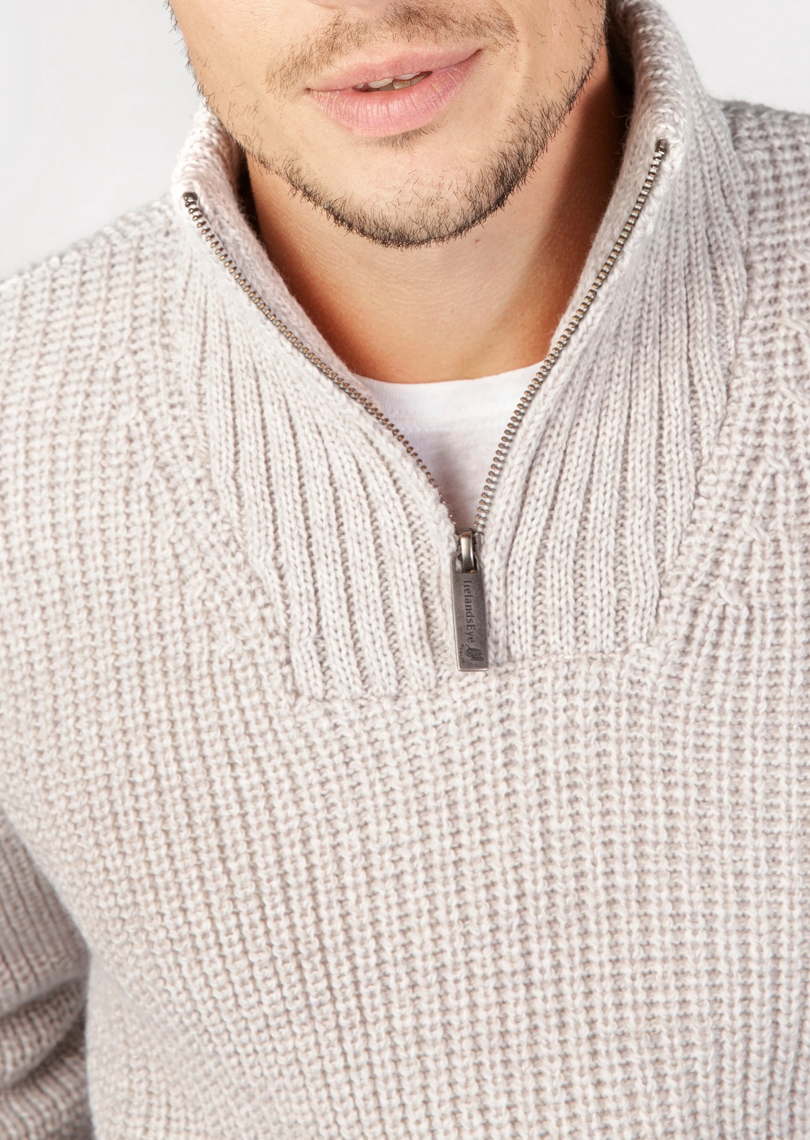 IrelandsEye Men's Ribbed Zip Neck Sweater | Silver Marl