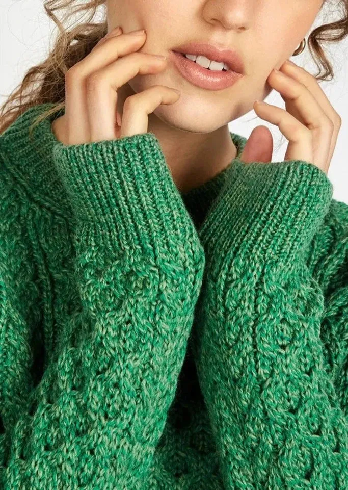 IrelandsEye Women's Aran Sweater | Green Marl