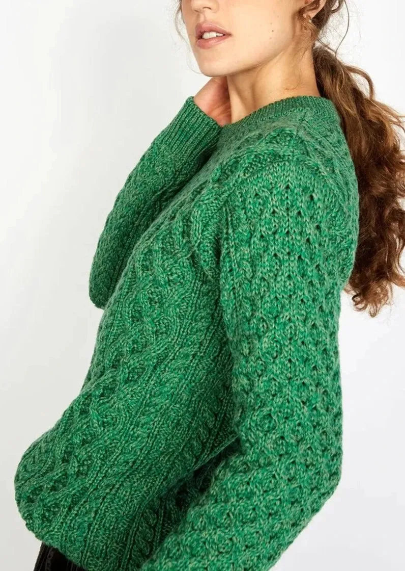 IrelandsEye Women's Aran Sweater | Green Marl