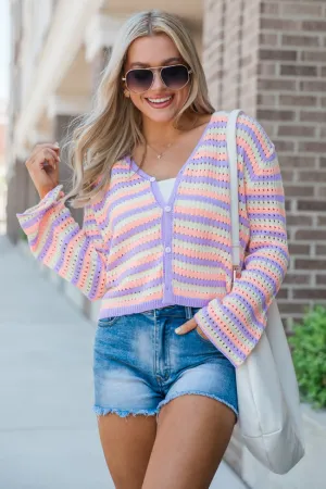 I've Always Loved You Purple Multi Striped Crochet Cardigan