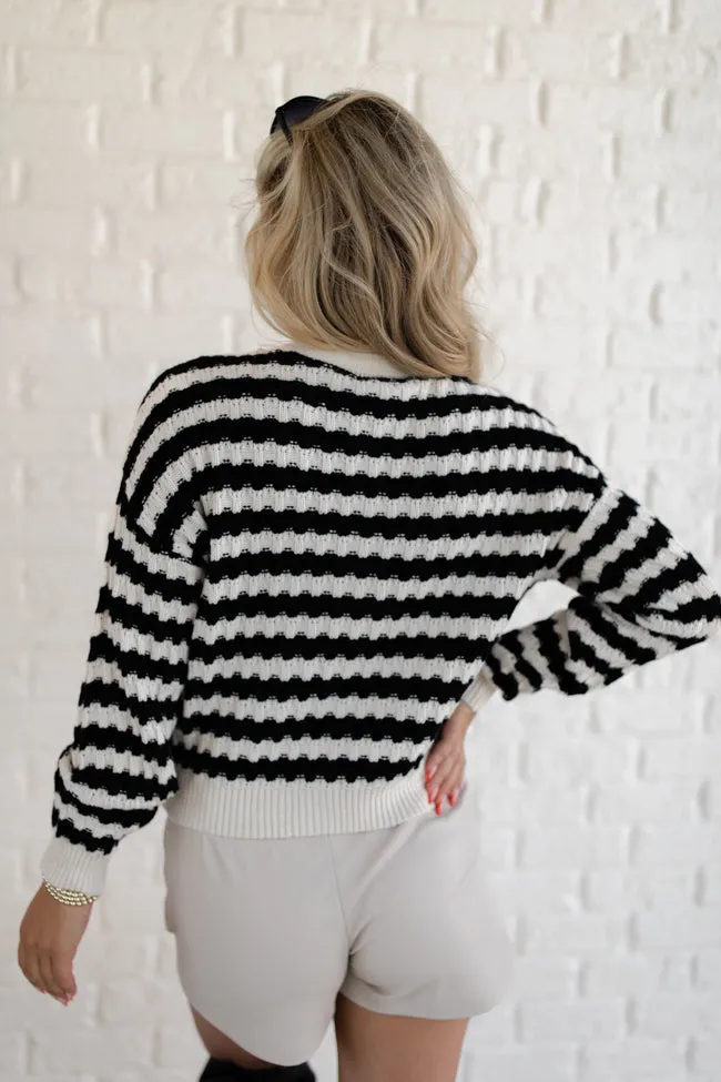 Just Say When Black and Ivory Striped Textured Cardigan FINAL SALE