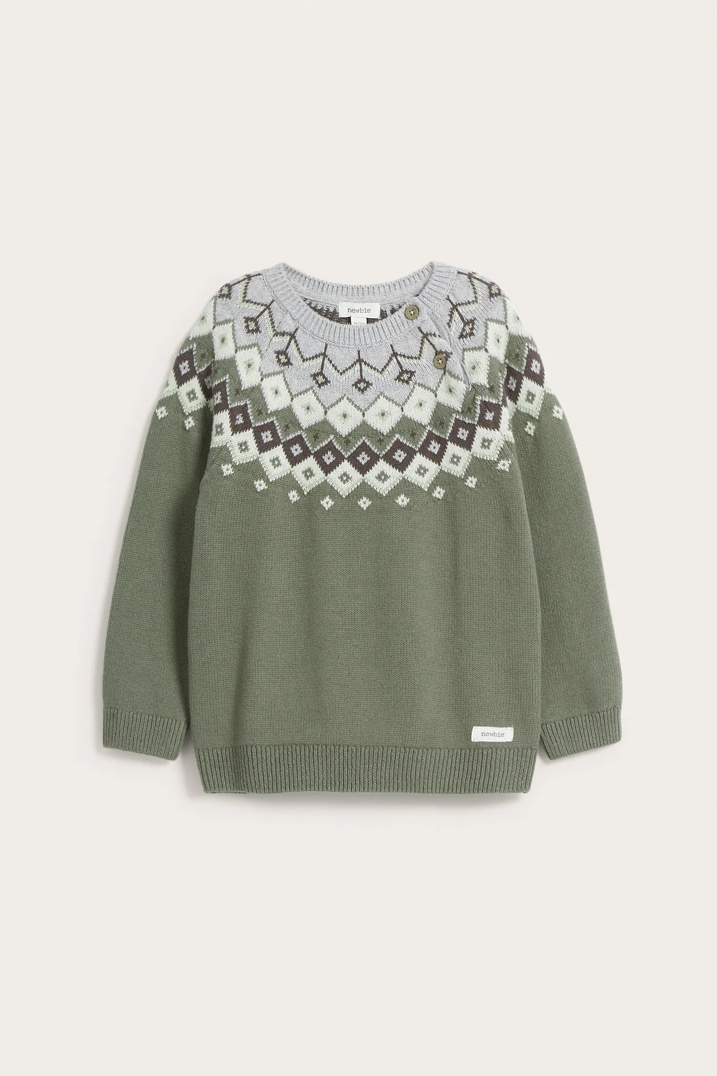 Kids green jacquard-knit yoke jumper