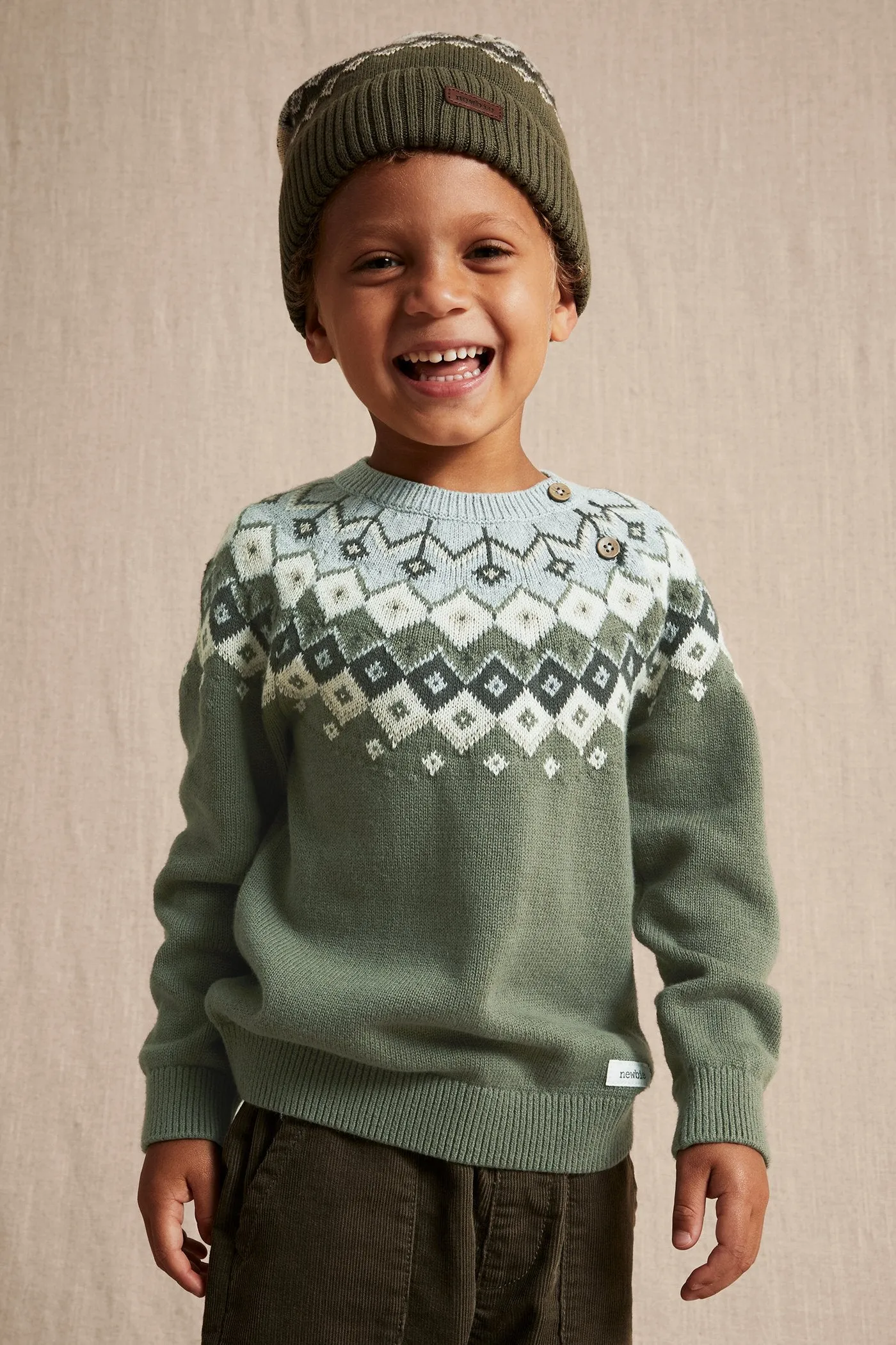 Kids green jacquard-knit yoke jumper