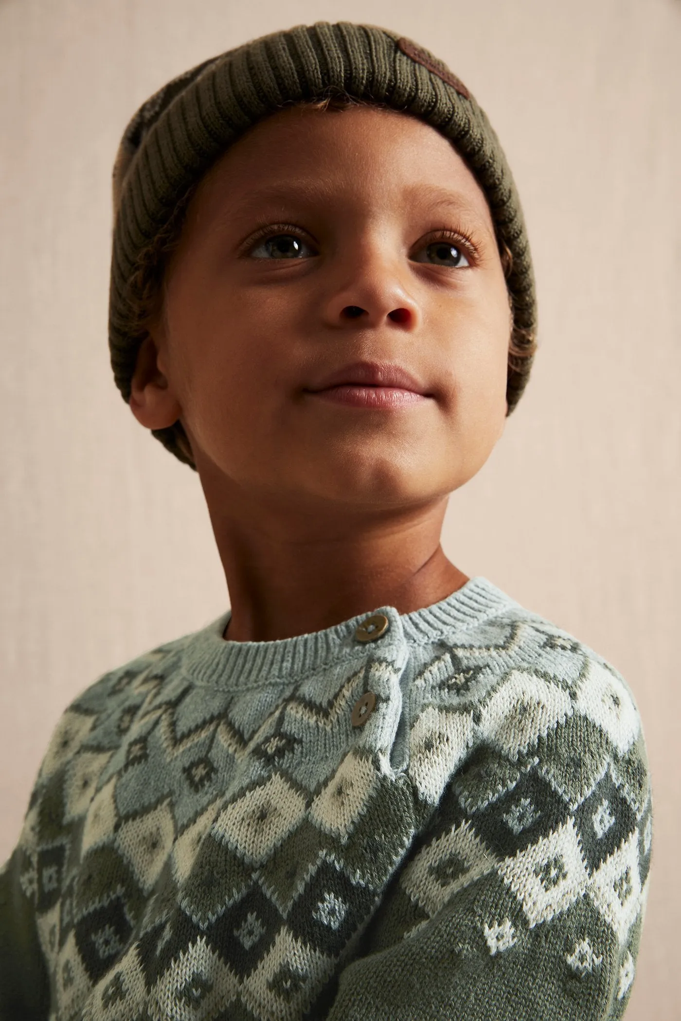 Kids green jacquard-knit yoke jumper