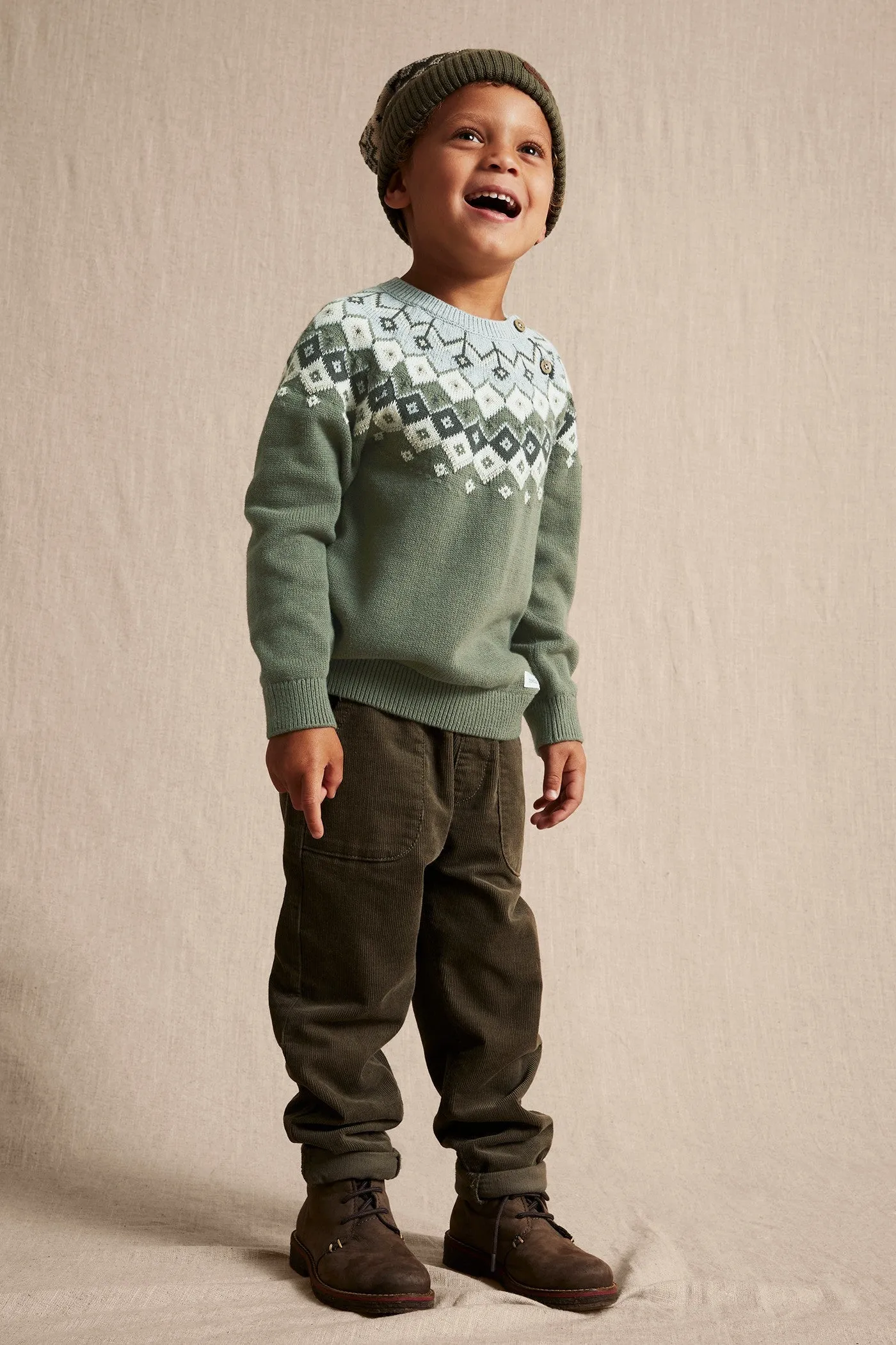 Kids green jacquard-knit yoke jumper