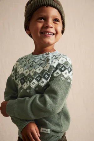 Kids green jacquard-knit yoke jumper