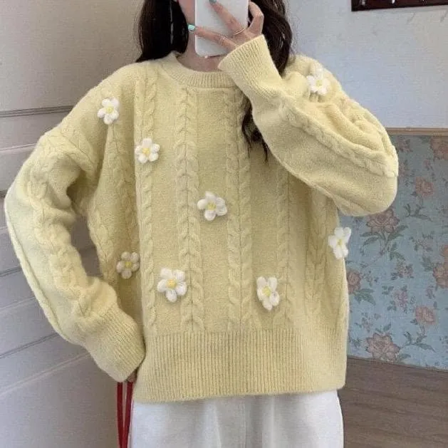 Knit Sweater With Floral Design