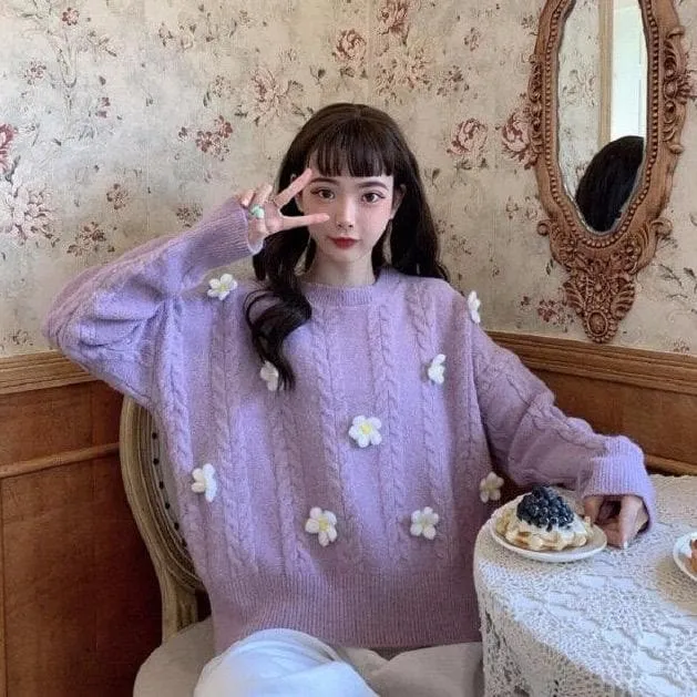 Knit Sweater With Floral Design