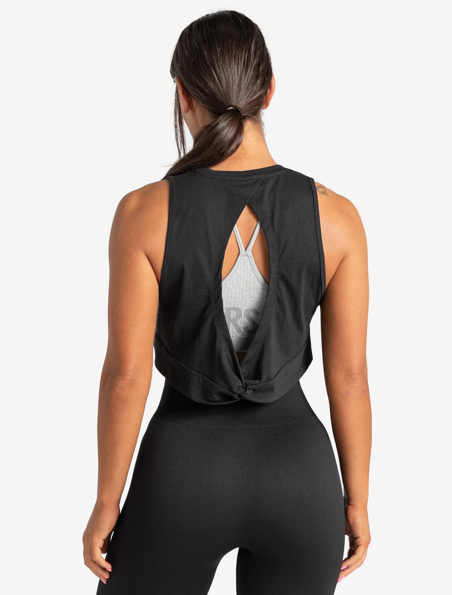 Knot Back Crop Tank - Black