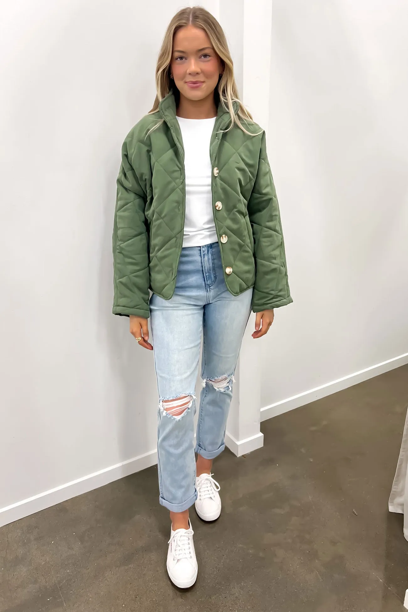 Makayla Quilted Bomber Jacket Khaki