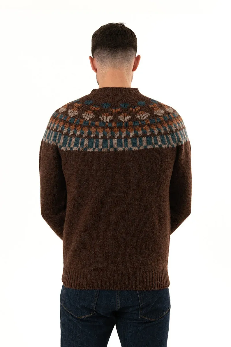 Mens Fair isle Staffa Yoke Jumper - Coffee