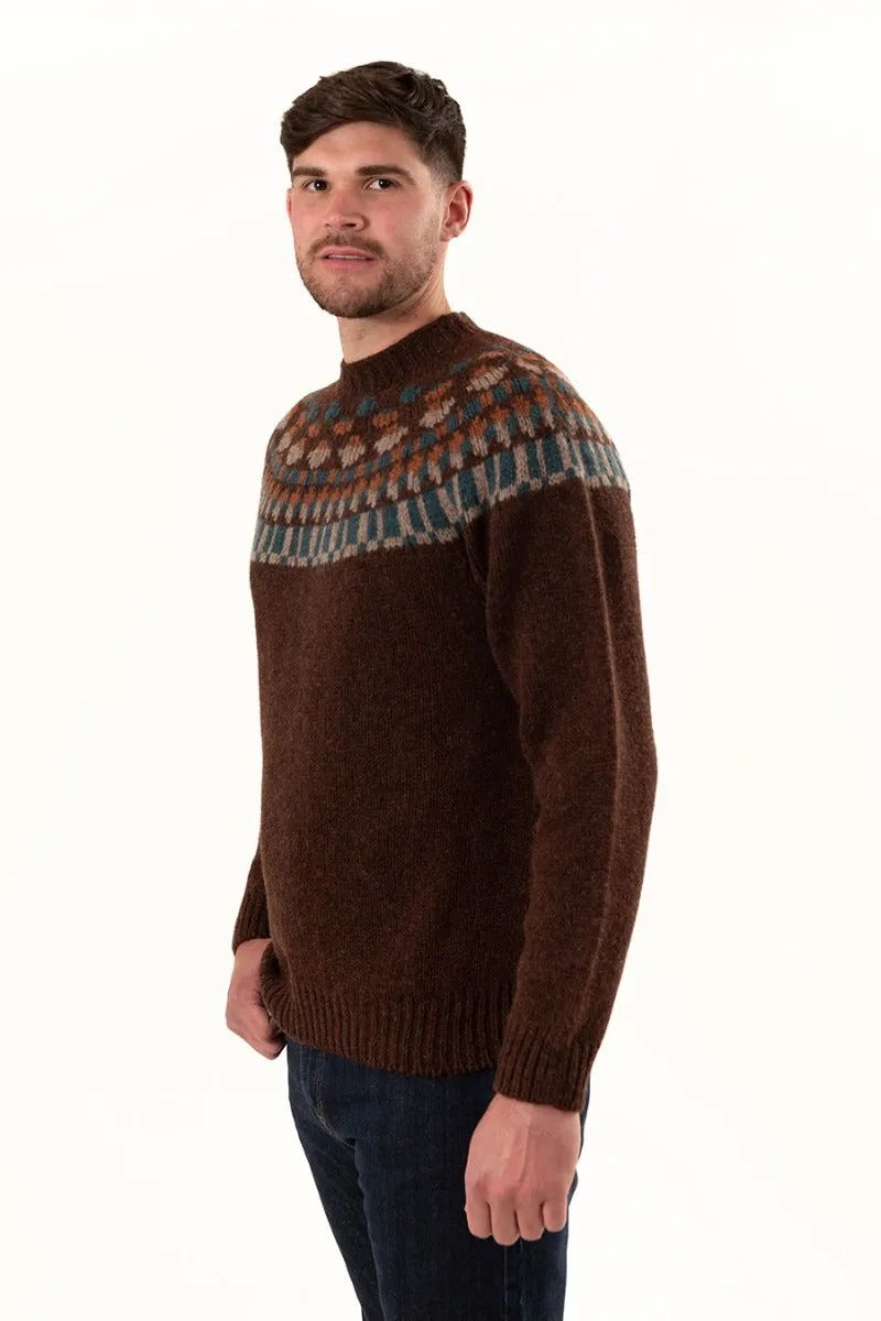 Mens Fair isle Staffa Yoke Jumper - Coffee