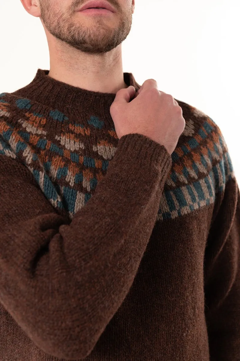 Mens Fair isle Staffa Yoke Jumper - Coffee