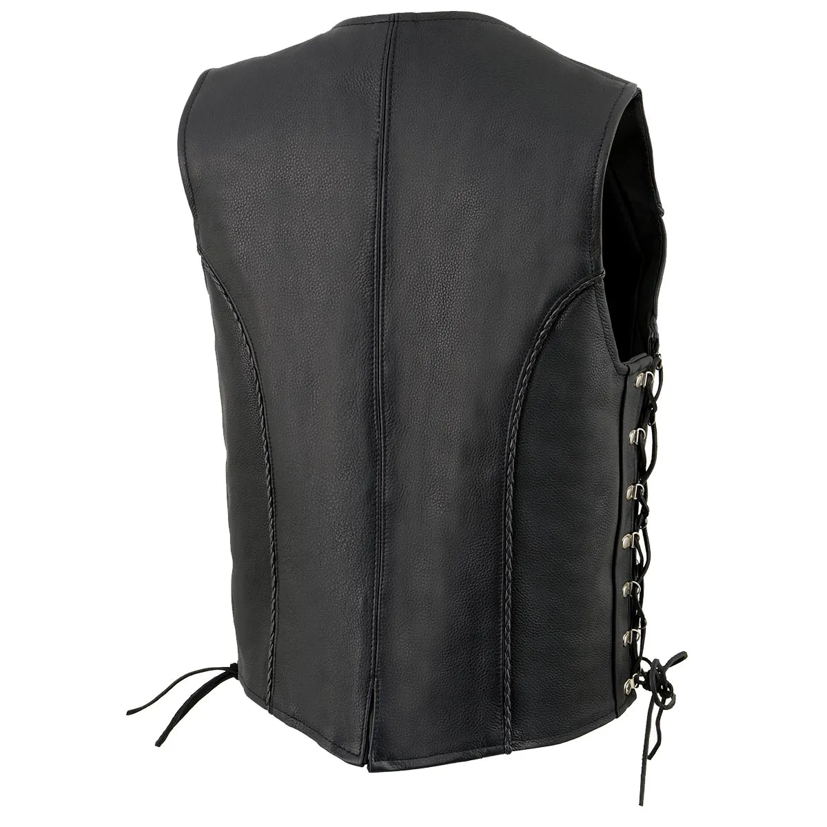 Milwaukee Leather ML2042 Women's Black Thin Braid Premium Leather Side Lace Motorcycle Rider Vest w/ Front Snap Closure