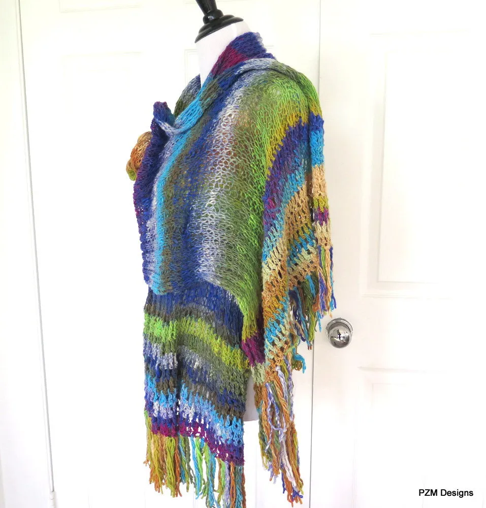 Noro Silk Shawl, Hand Knit Luxury Designer Wrap, Gift for Her